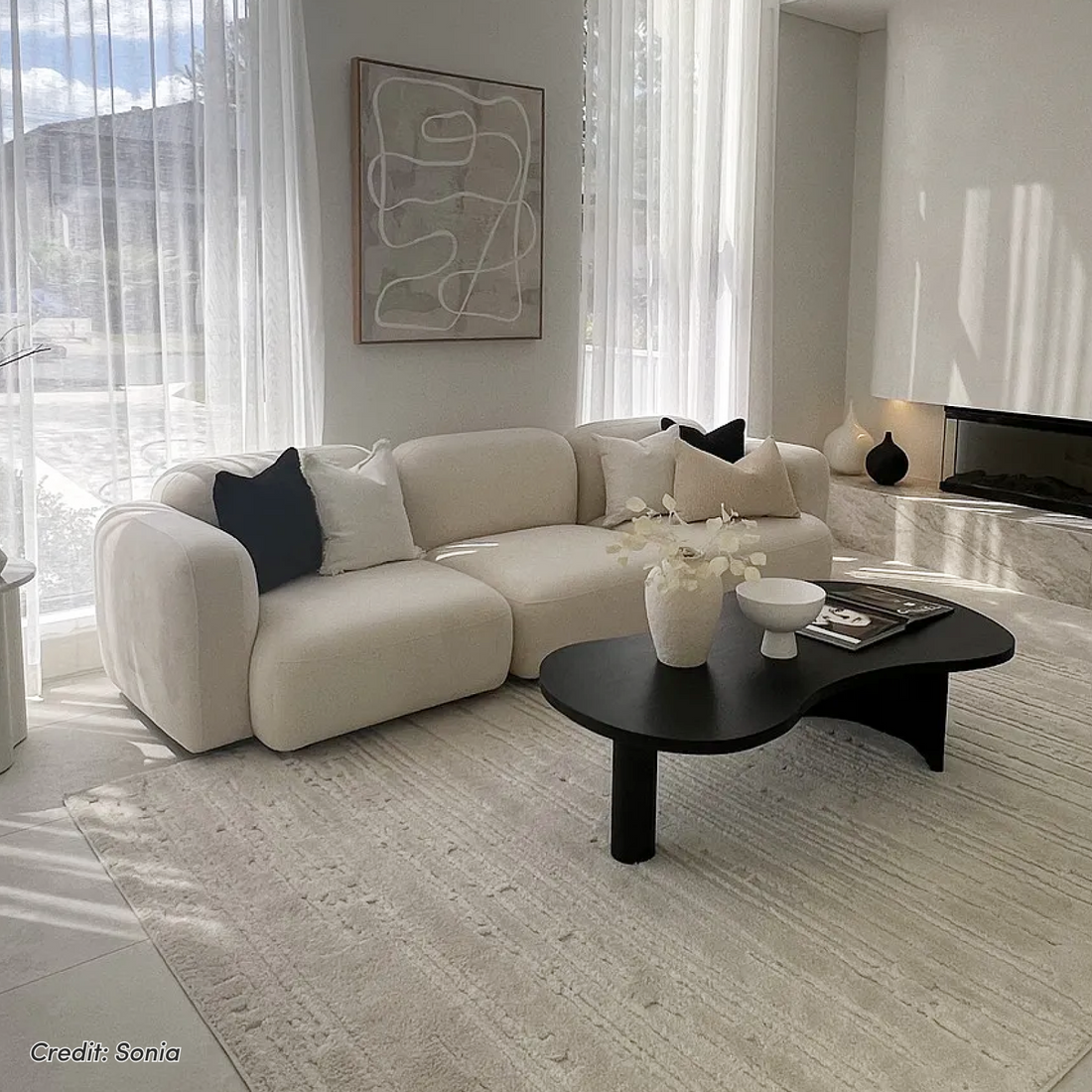 Soraya 3 Seater Velvet Sectional Sofa Set in Cream White