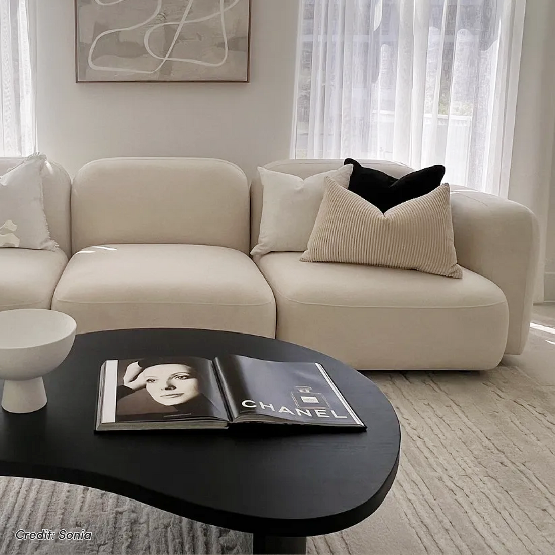 Soraya 3 Seater Velvet Sectional Sofa Set in Cream White