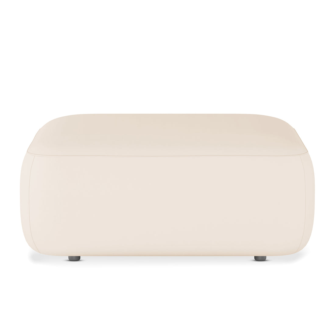 Soraya Velvet Ottoman in Cream White, a low, rectangular piece with softly rounded corners, upholstered in smooth fabric, featuring small dark feet, enhancing modern elegance and versatility in any space.