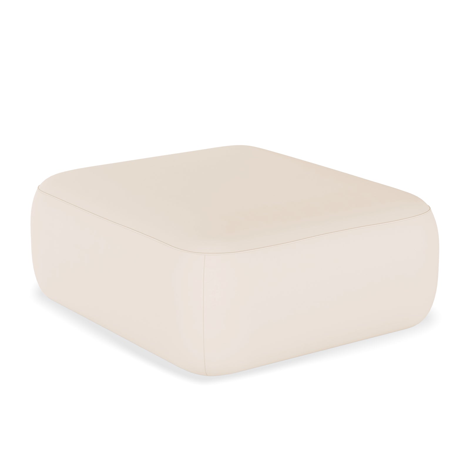 Soraya Velvet Fabric Ottoman in Cream White, a low, square-shaped pouf with gently rounded edges, upholstered in plush velvet, perfect for extra seating or as a stylish footrest.