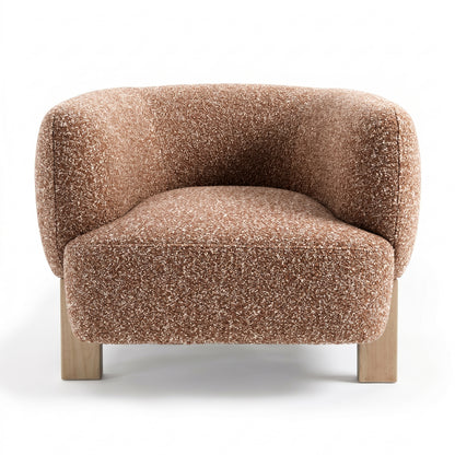 Sornel Boucle Upholstered Accent Chair in Coral, featuring a warm speckled boucle fabric, curved backrest, and short square wooden legs, offering a stylish, cozy focal point for modern interiors.