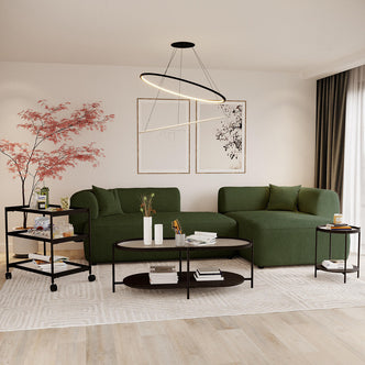 Susie Boucle Sofa & Tables Living Room Package - Dark Green - Lifestyle