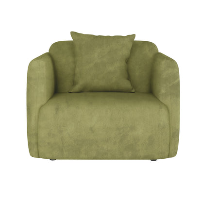 Vestalia Single Seater Velvet Sofa in Olive Green, featuring plush velvet upholstery, rounded arms, and a matching square back cushion, ideal for modern interiors with its elegant, comfortable design.