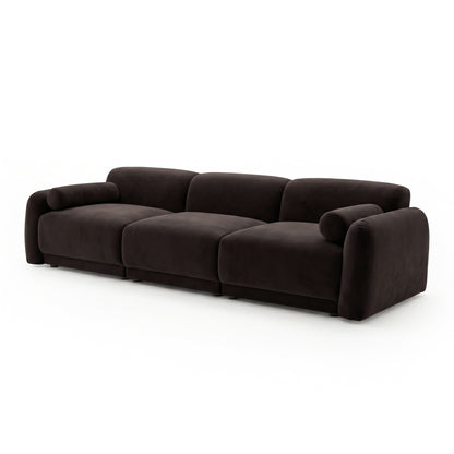 Dark brown three-seat sectional sofa on white background