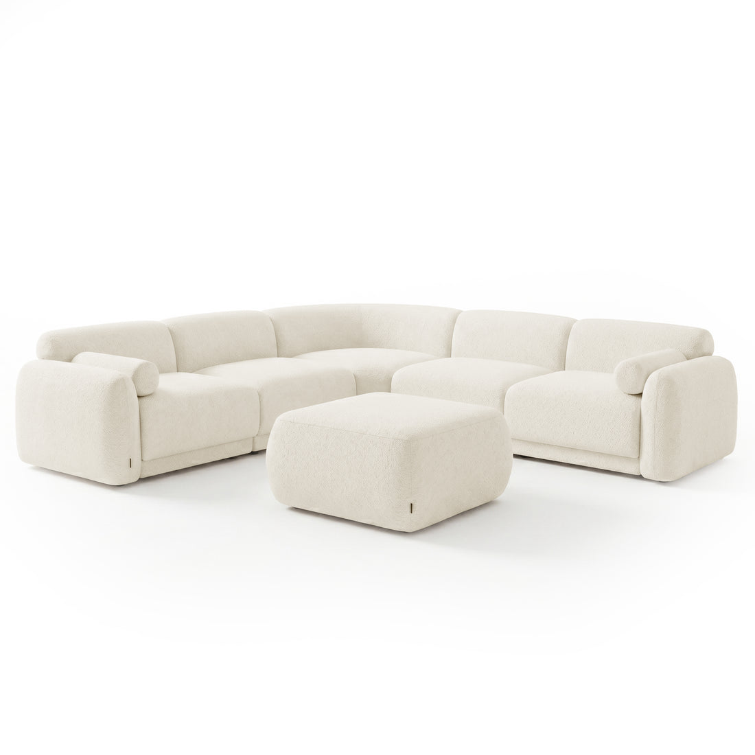 Modular sectional sofa with ottoman on white background