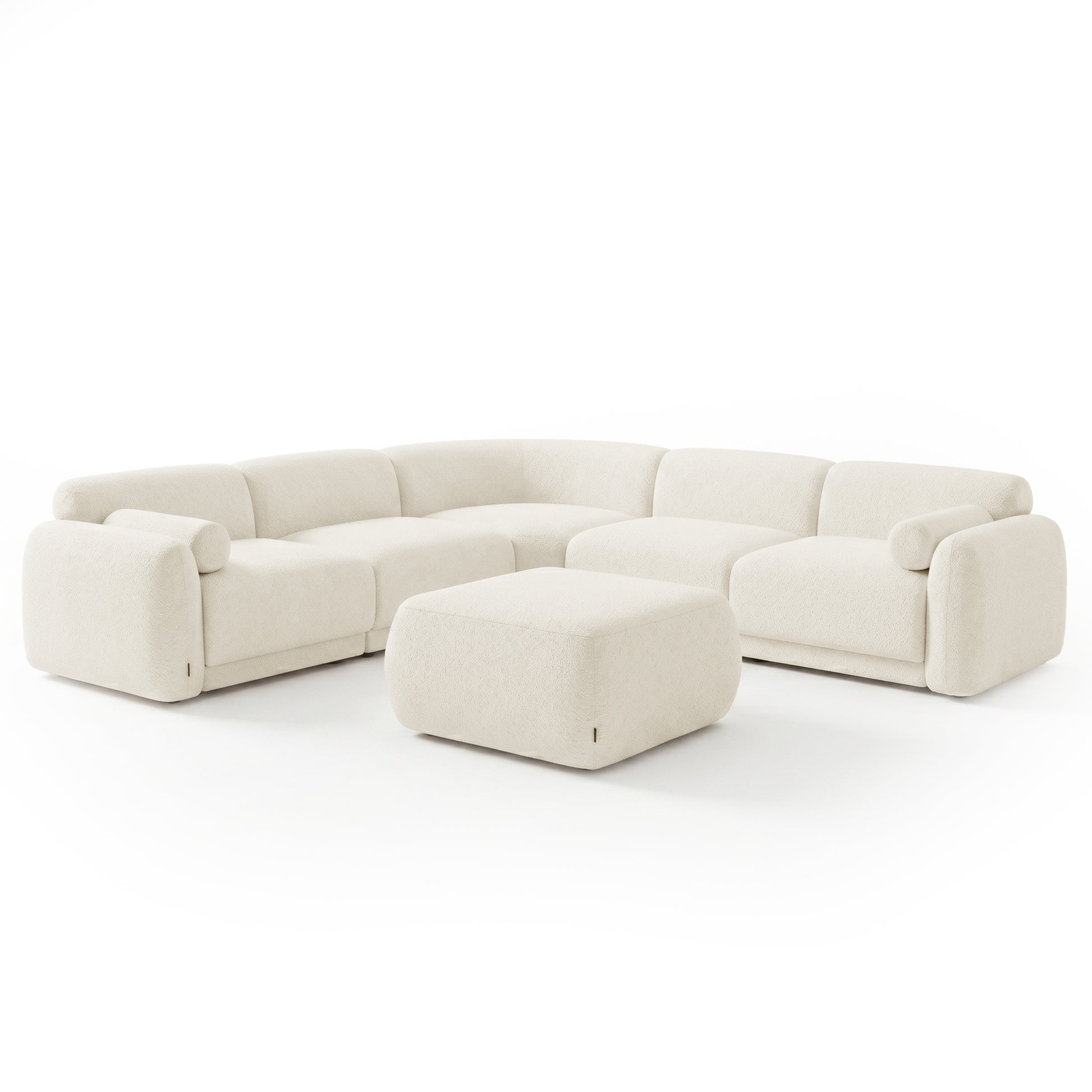 Modular sectional sofa with ottoman on white background