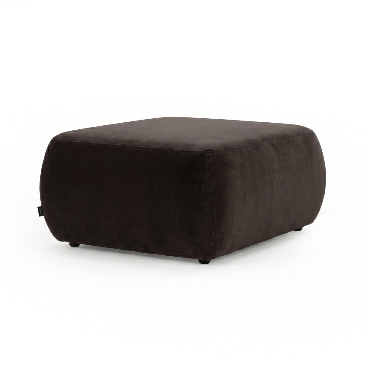 Dark brown rectangular ottoman on white background showing full product view