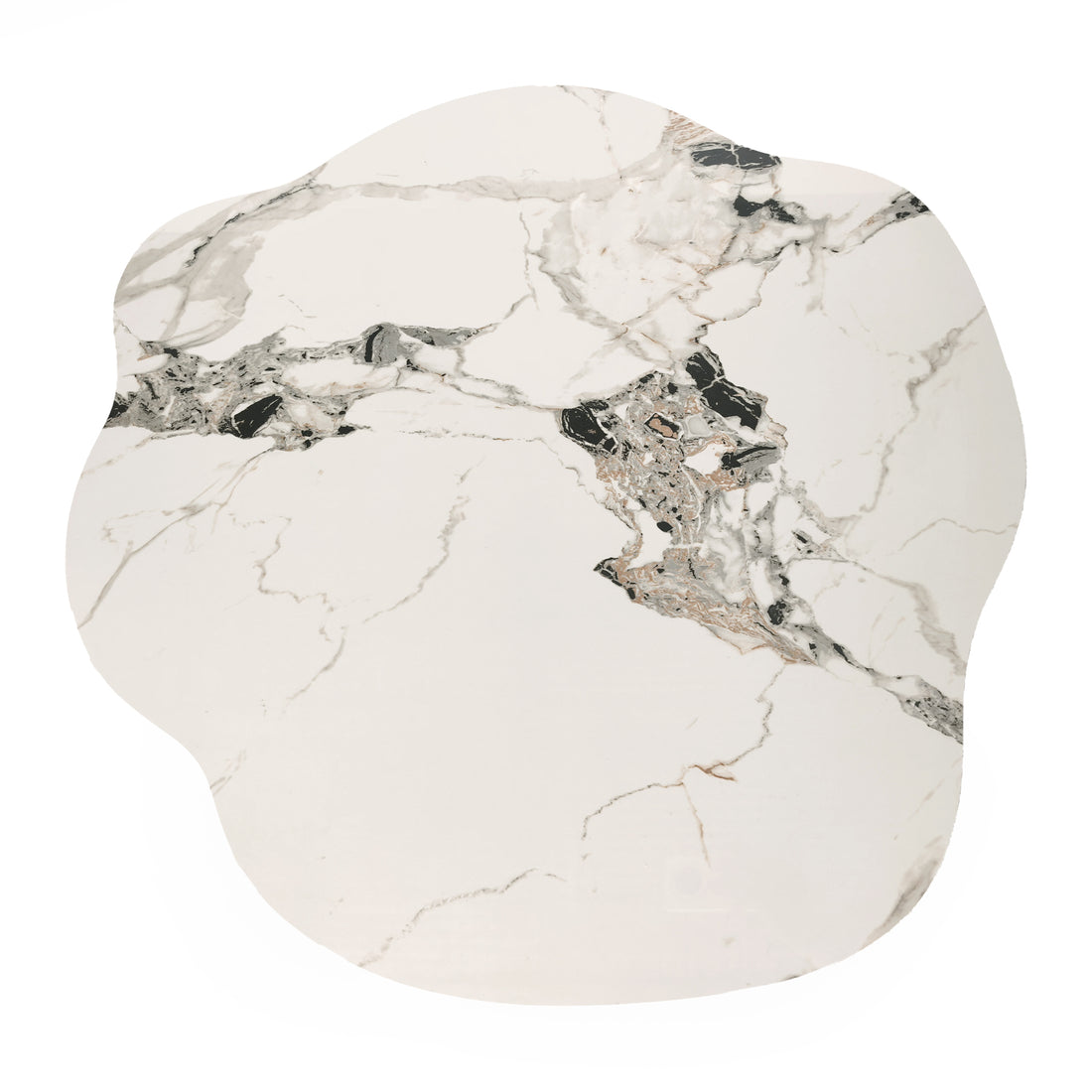 Irregularly shaped marble-pattern tabletop on a white background