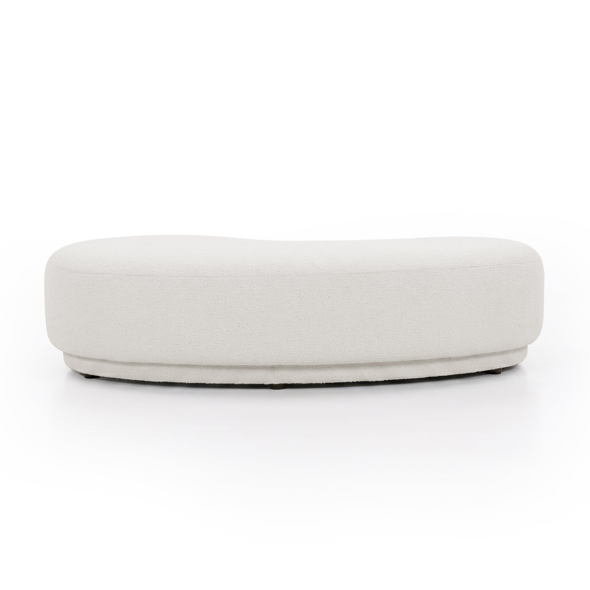 Light cream oval-shaped bench seat on a white background