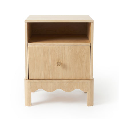 Light wood nightstand on white background, full view