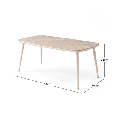 Rectangular dining table with labeled dimensions on a white background