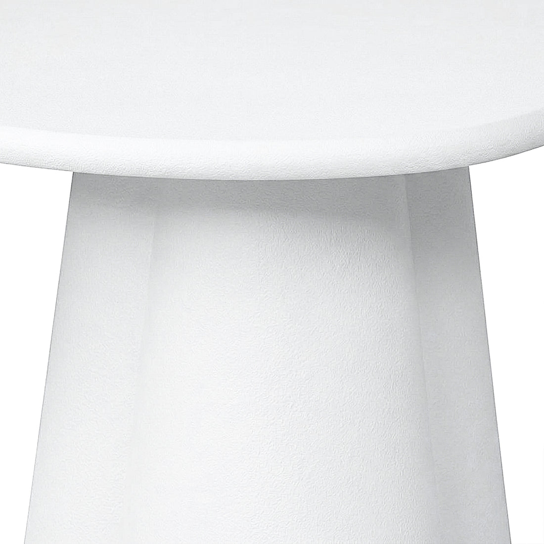 Close-up of the lower section of a white modern table or stool on a white background