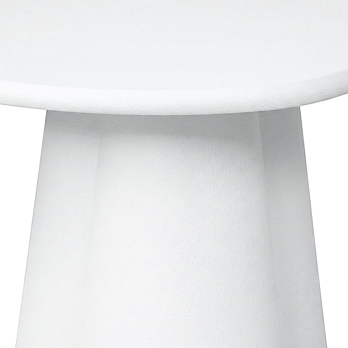 Close-up of the lower section of a white modern table or stool on a white background