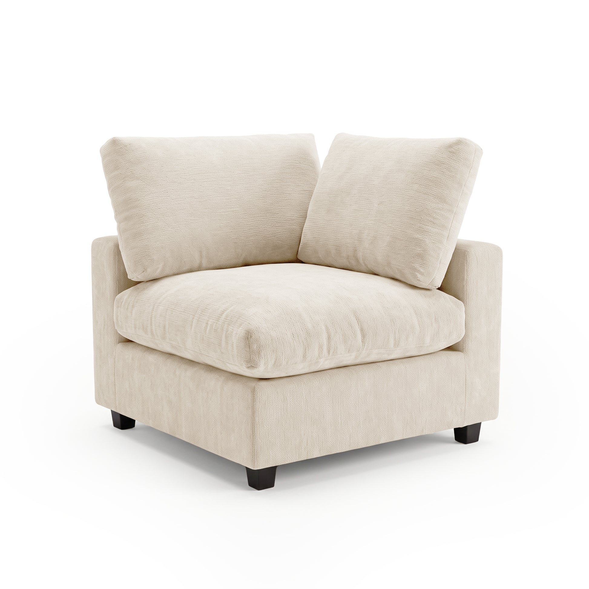 Light beige upholstered corner chair on white background