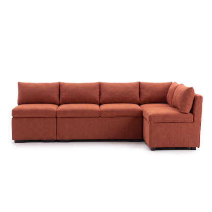 Full rust terracotta L-shaped sectional sofa viewed from the front