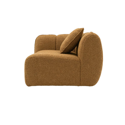 Side view of brown modular sofa section on white background