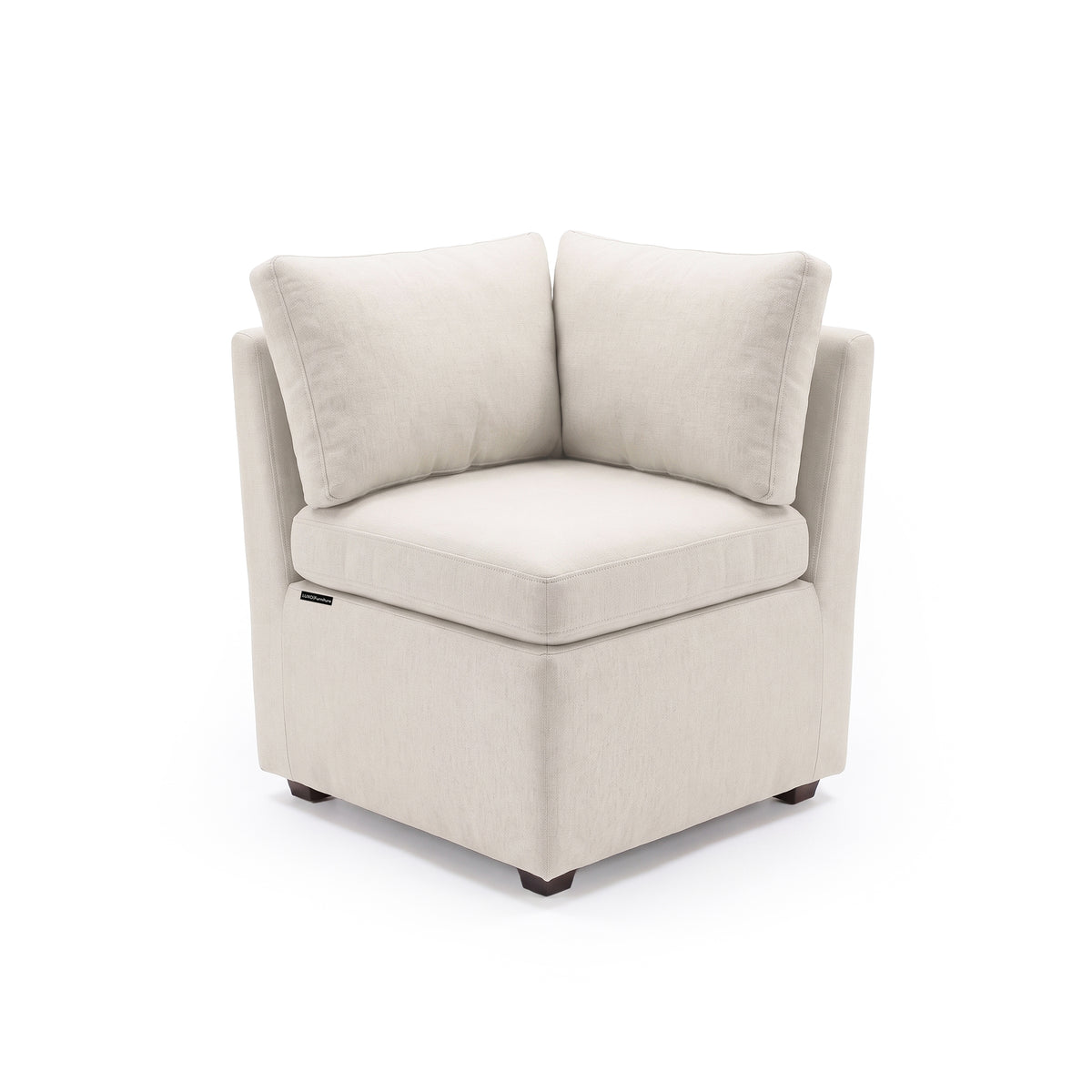 Cream textured corner chair with two cushions on white background