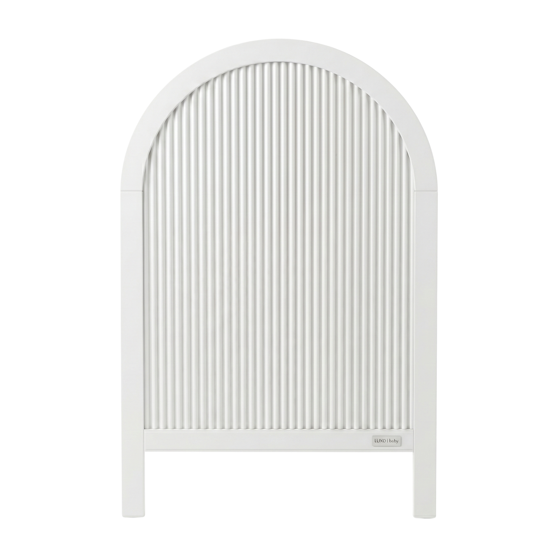 White arched panel with vertical grooves on white background