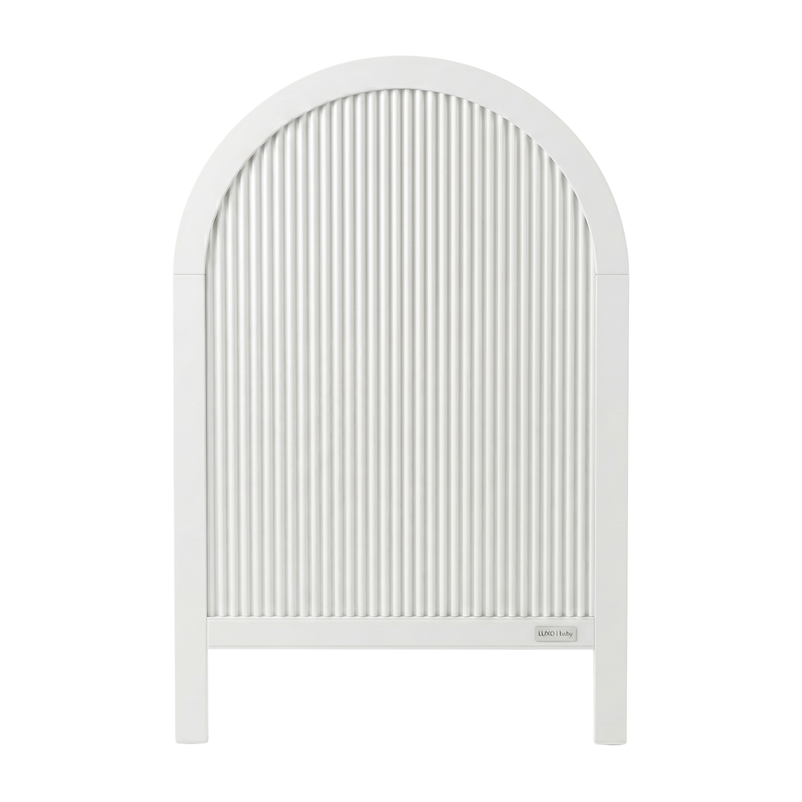 White arched panel with vertical grooves on white background