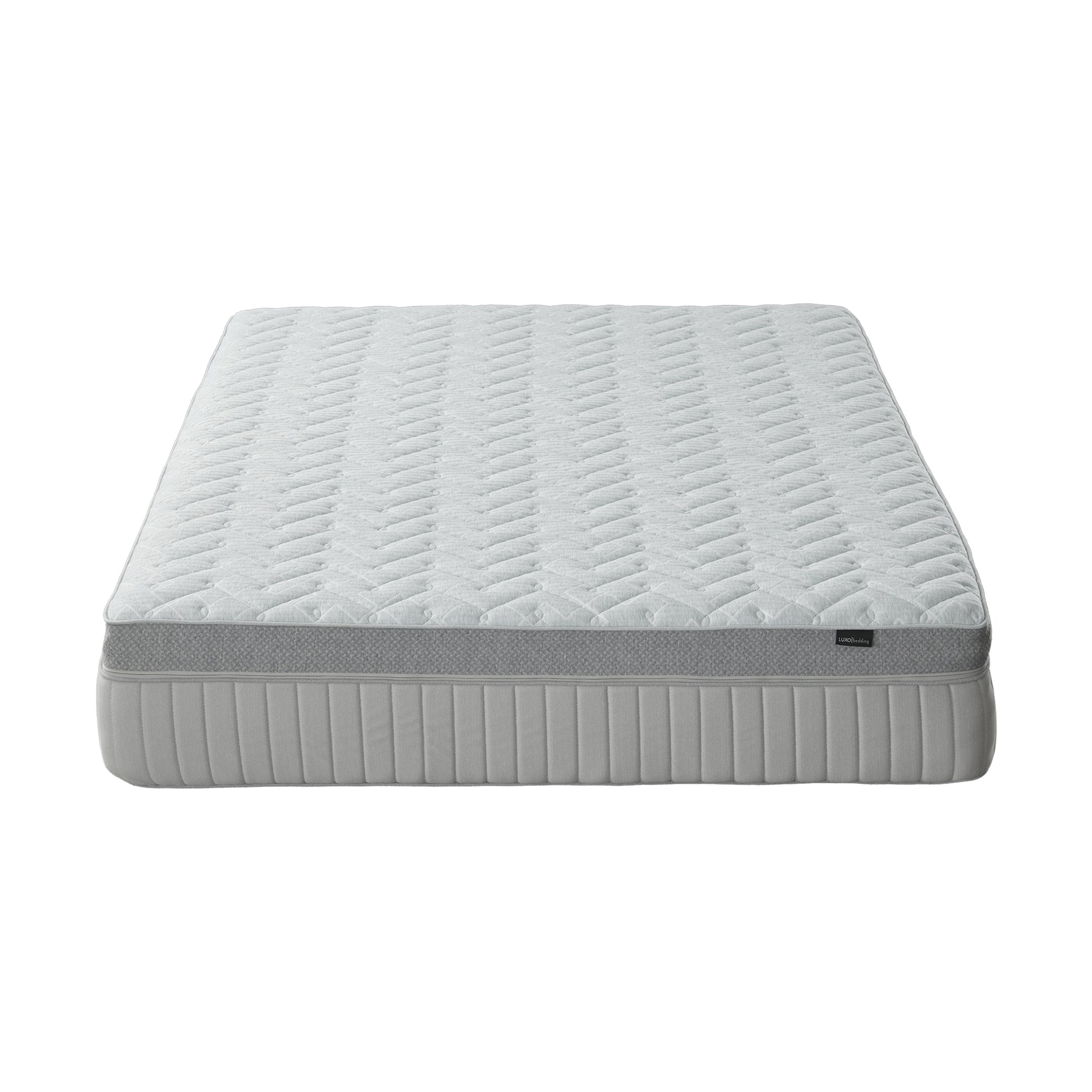 Full light grey mattress with quilted top shown on a white background
