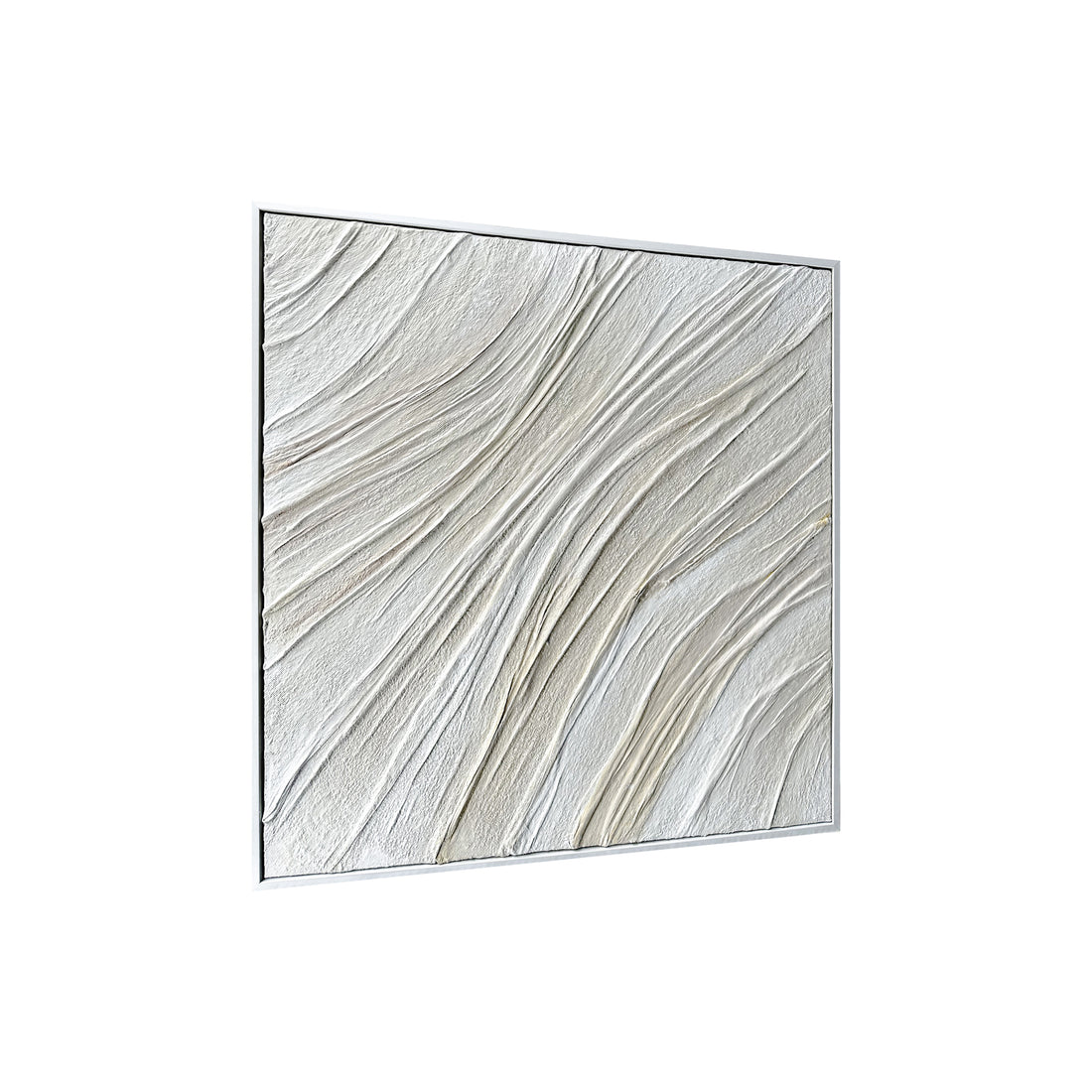 Anya Canvas Wall Art 105 x 105cm in White features sweeping wave-like ridges in a textured relief, set in a minimalist frame, offering modern elegance and depth to your space.