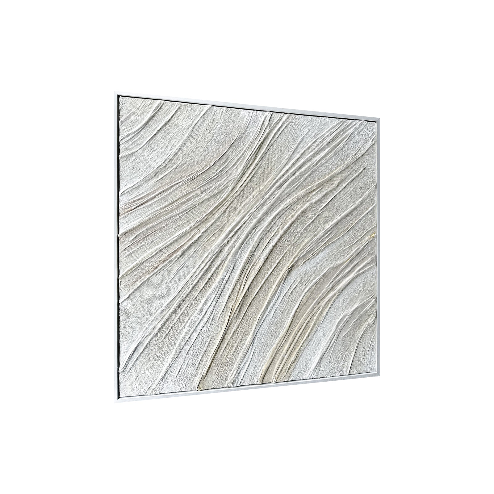 Anya Canvas Wall Art 105 x 105cm in White features sweeping wave-like ridges in a textured relief, set in a minimalist frame, offering modern elegance and depth to your space.
