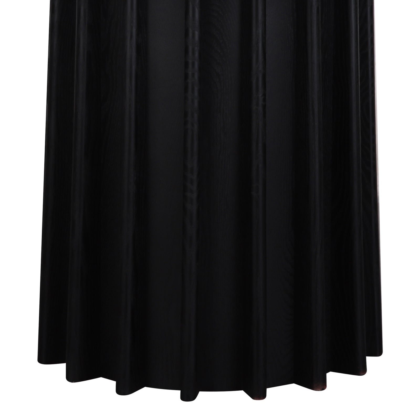 Gabi 120cm Marble Look Dining Table in Black, featuring a round silhouette with a floor-length, black pleated tablecloth, creating an elegant, sculptural presence with a fluted base.
