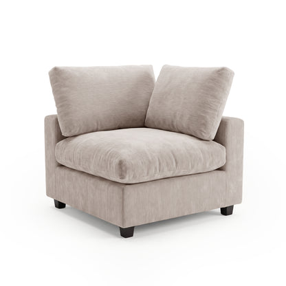 Light taupe modular sectional chair with cushions on a white background