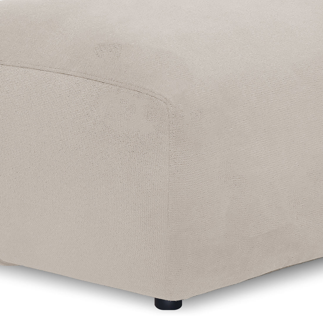 Zoomed-in view of ottoman fabric texture and corner stitching on white background