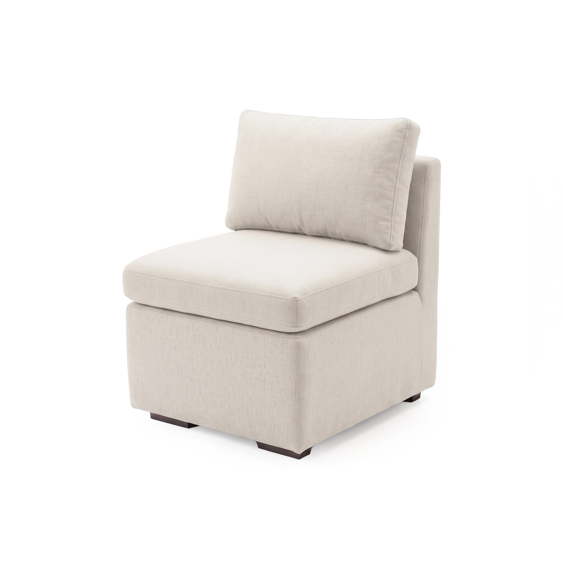 Cream upholstered armless modular chair on a white background