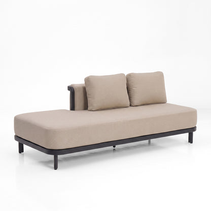 Minimalist beige sofa or daybed on white background.