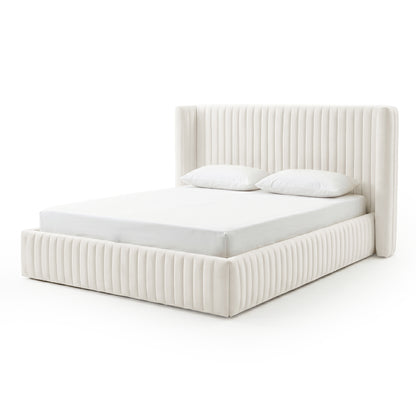 Full view of upholstered bed on white background