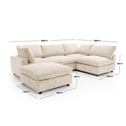 Light beige sectional sofa on white background with dimension labels