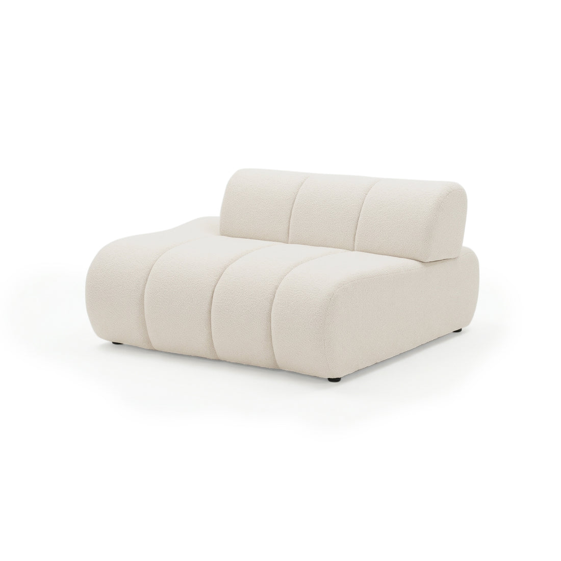 Plush off-white lounge chair on white background
