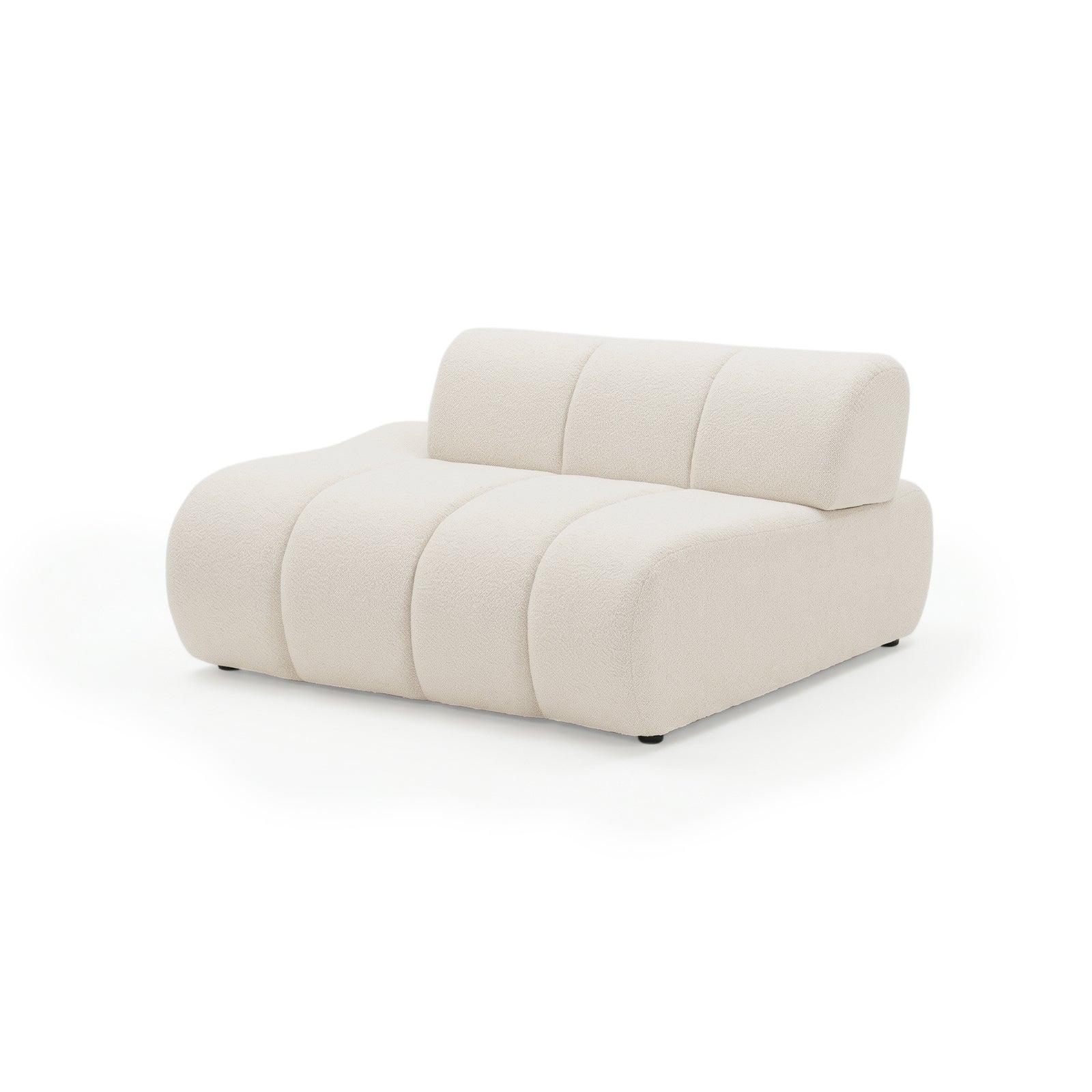 Plush off-white lounge chair on white background
