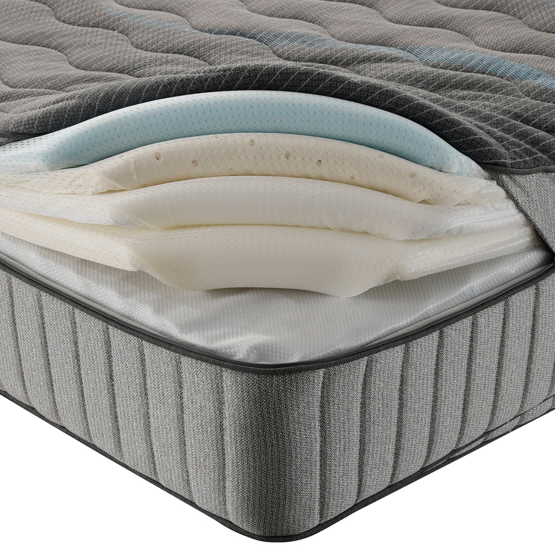 Mattress cross-section revealing internal foam layers