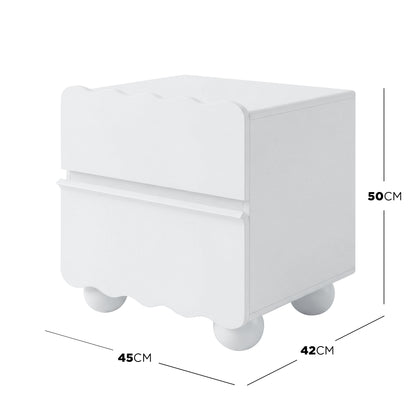 White nightstand with dimensions marked 45×42×50 cm on white background