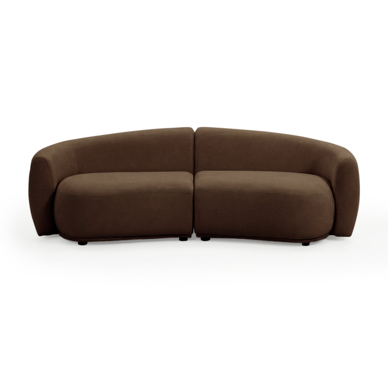 Modern curved brown sectional sofa on white background