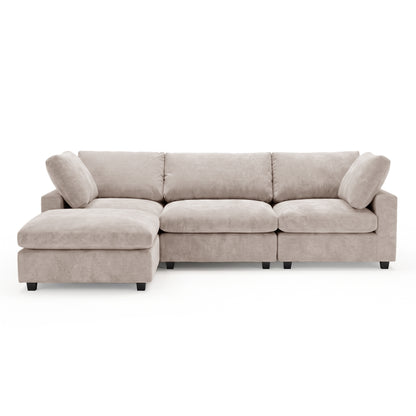 Full light beige L-shaped sectional sofa on white background