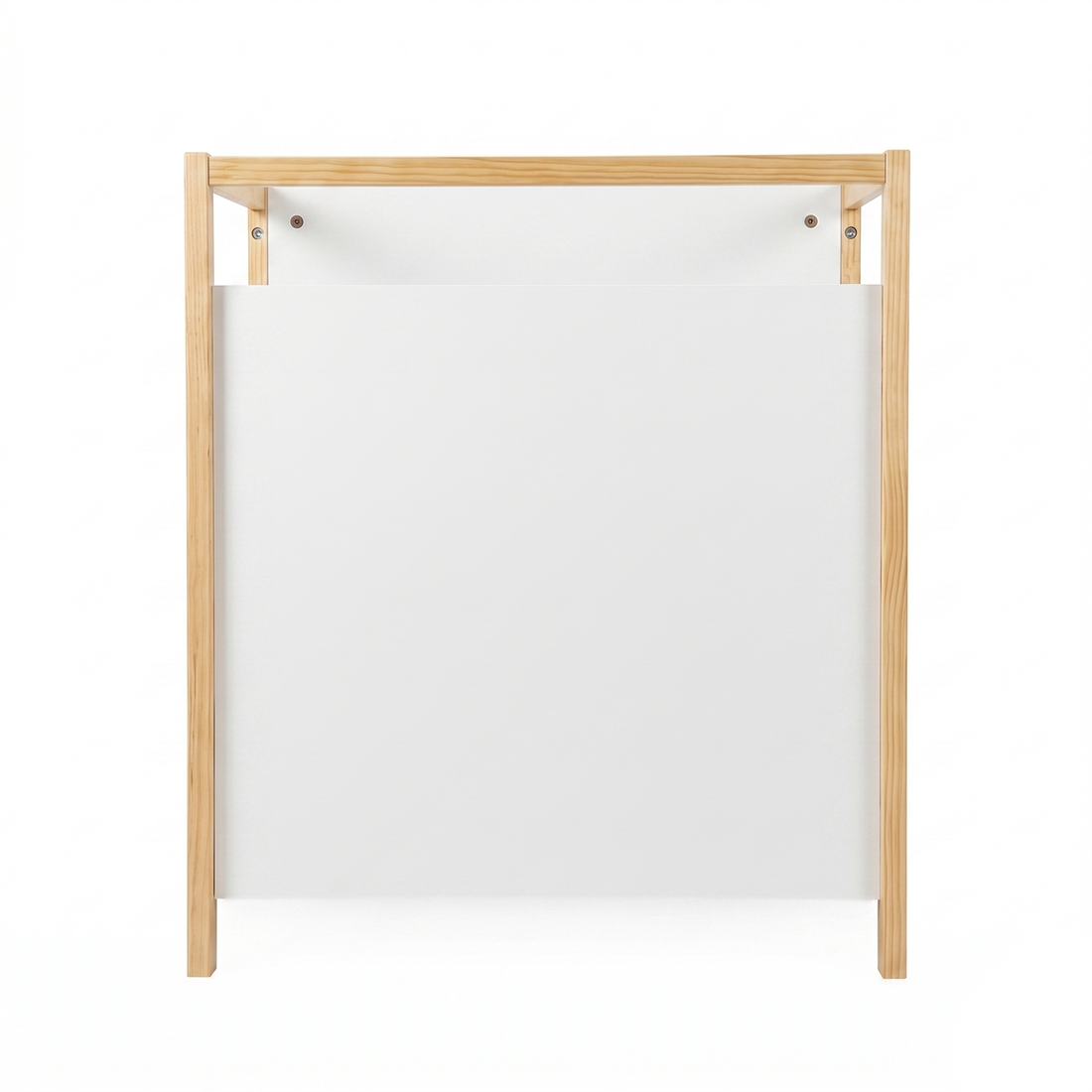 Minimalist rectangular wooden and white furniture piece on a white background