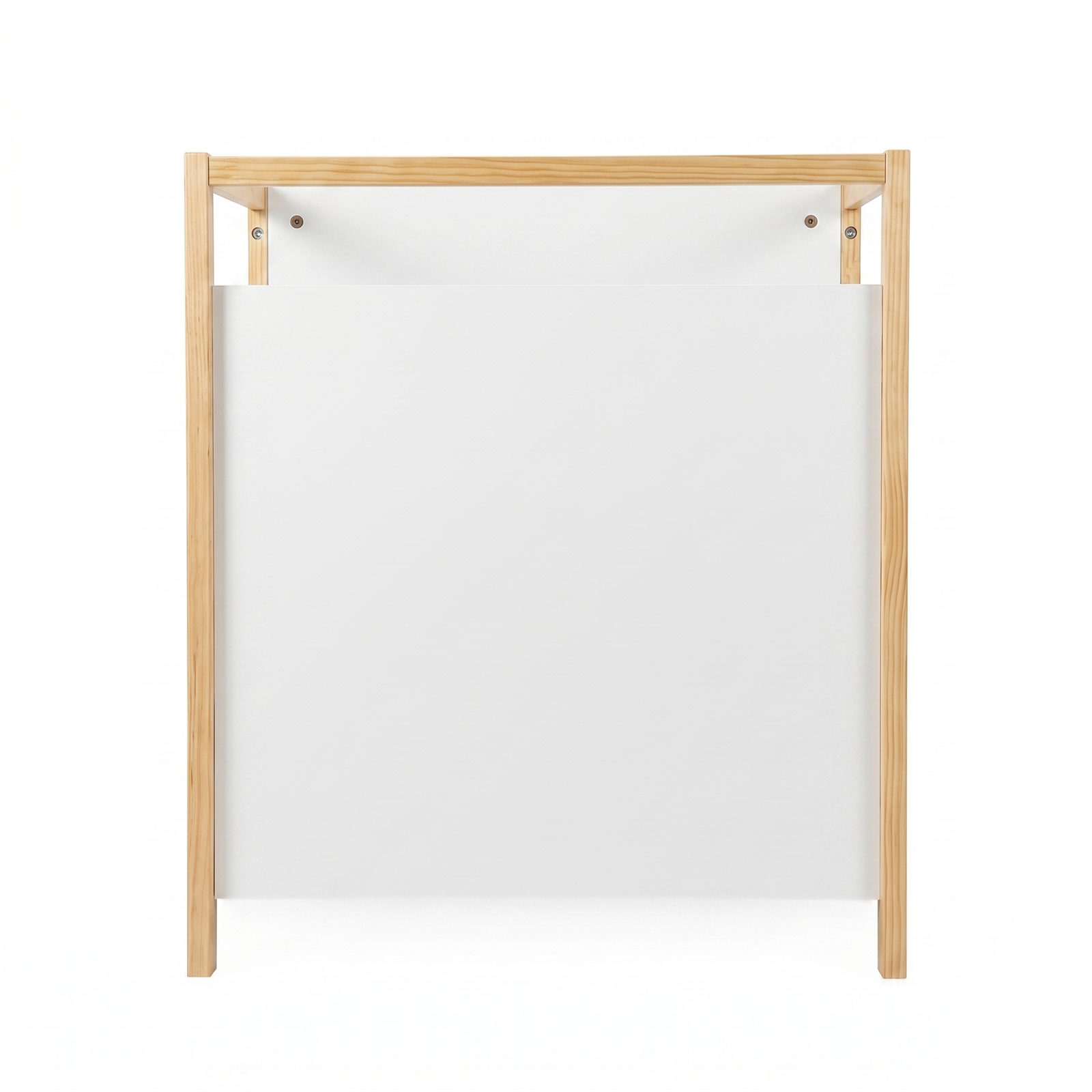 Minimalist rectangular wooden and white furniture piece on a white background