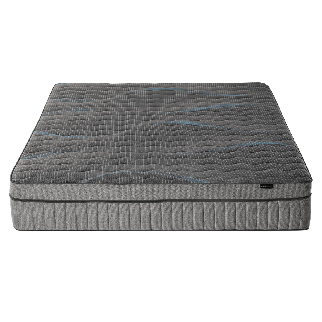 Gray textured mattress shown whole on a white background