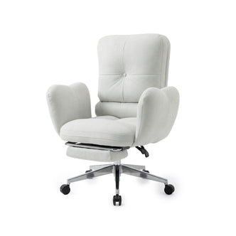 Light upholstered office chair with extended footrest on white background
