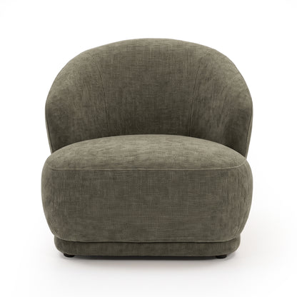 Modern moss green upholstered accent chair on a white background