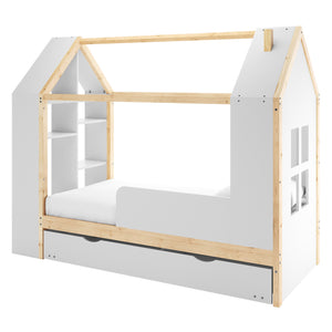 Haron Single Cubby House Bed Storage in White & Natural