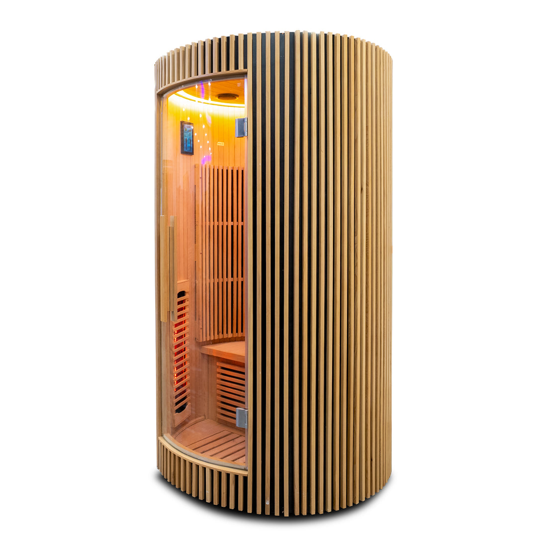 Modern cylindrical sauna isolated on a white background