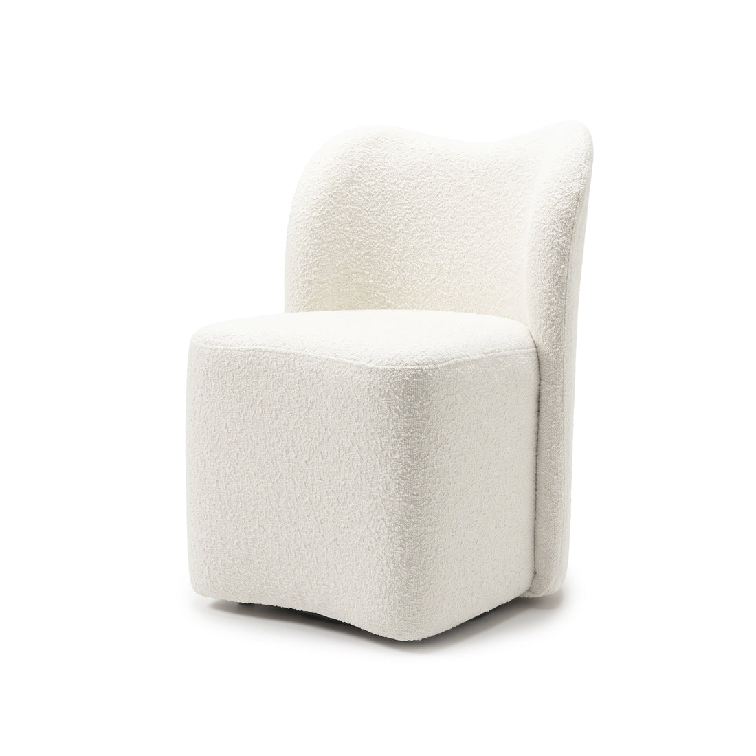 Sculptural white bouclé accent chair on a plain white background