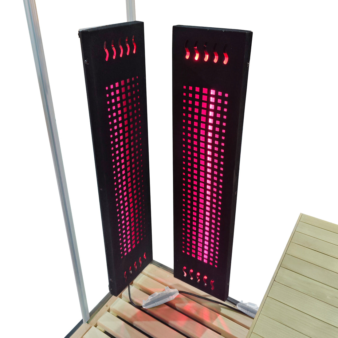 Tall illuminated wellness panel product in a lifestyle setup