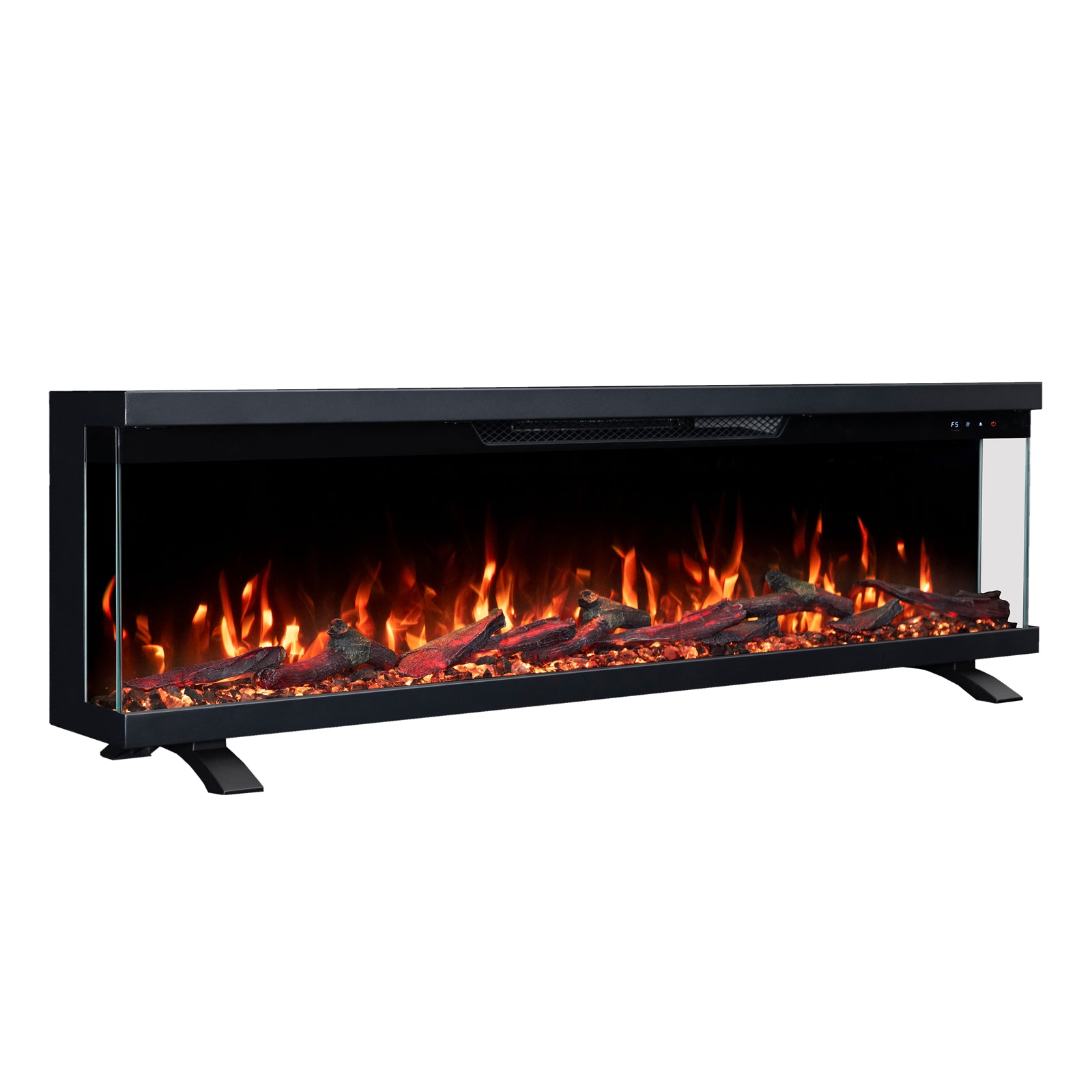 LEFBERIDA electric fireplace with legs on white background displaying flame effect
