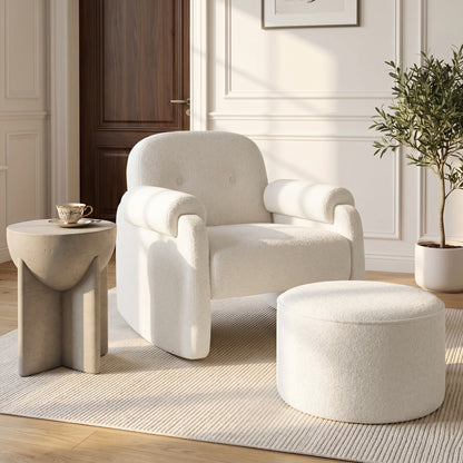 Plush armchair and ottoman in a styled room setting